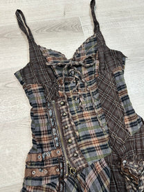 BROWN PLAID LAYERED DRESS