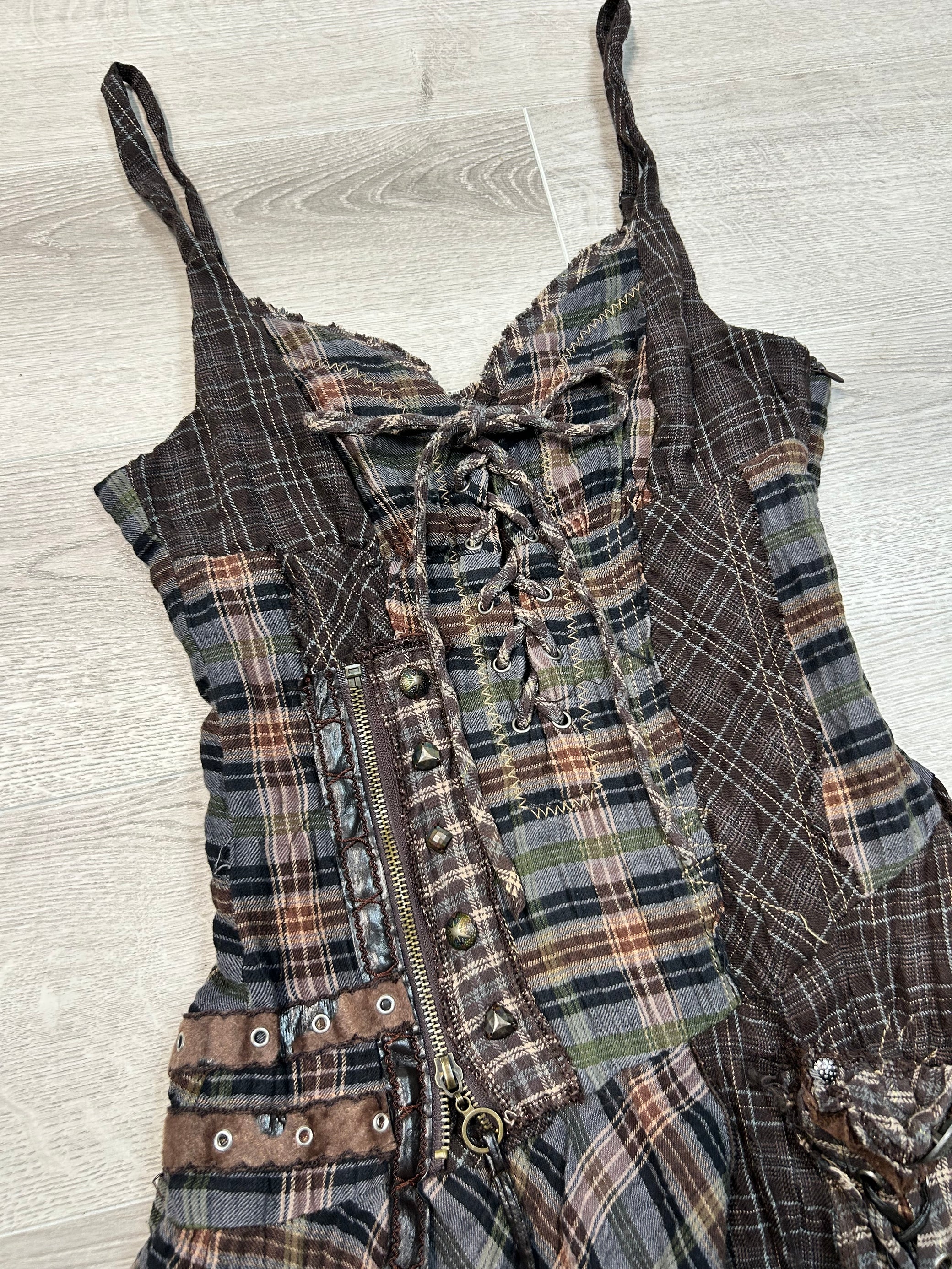 BROWN PLAID LAYERED DRESS