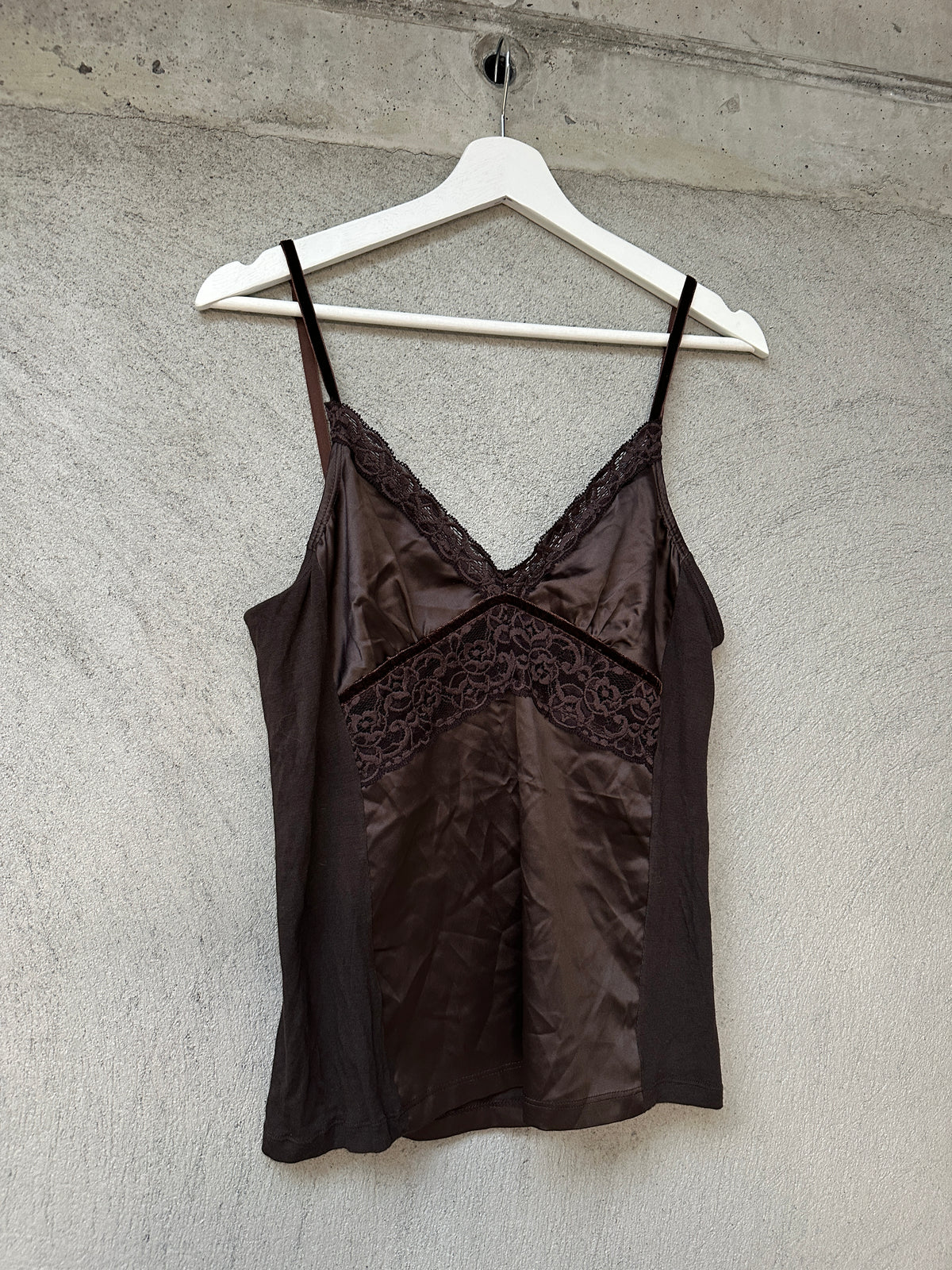 BROWN SATIN&amp;LACE TOP