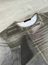 ROBERTO CAVALLI GREEN DENIM PRINT T-SHIRT