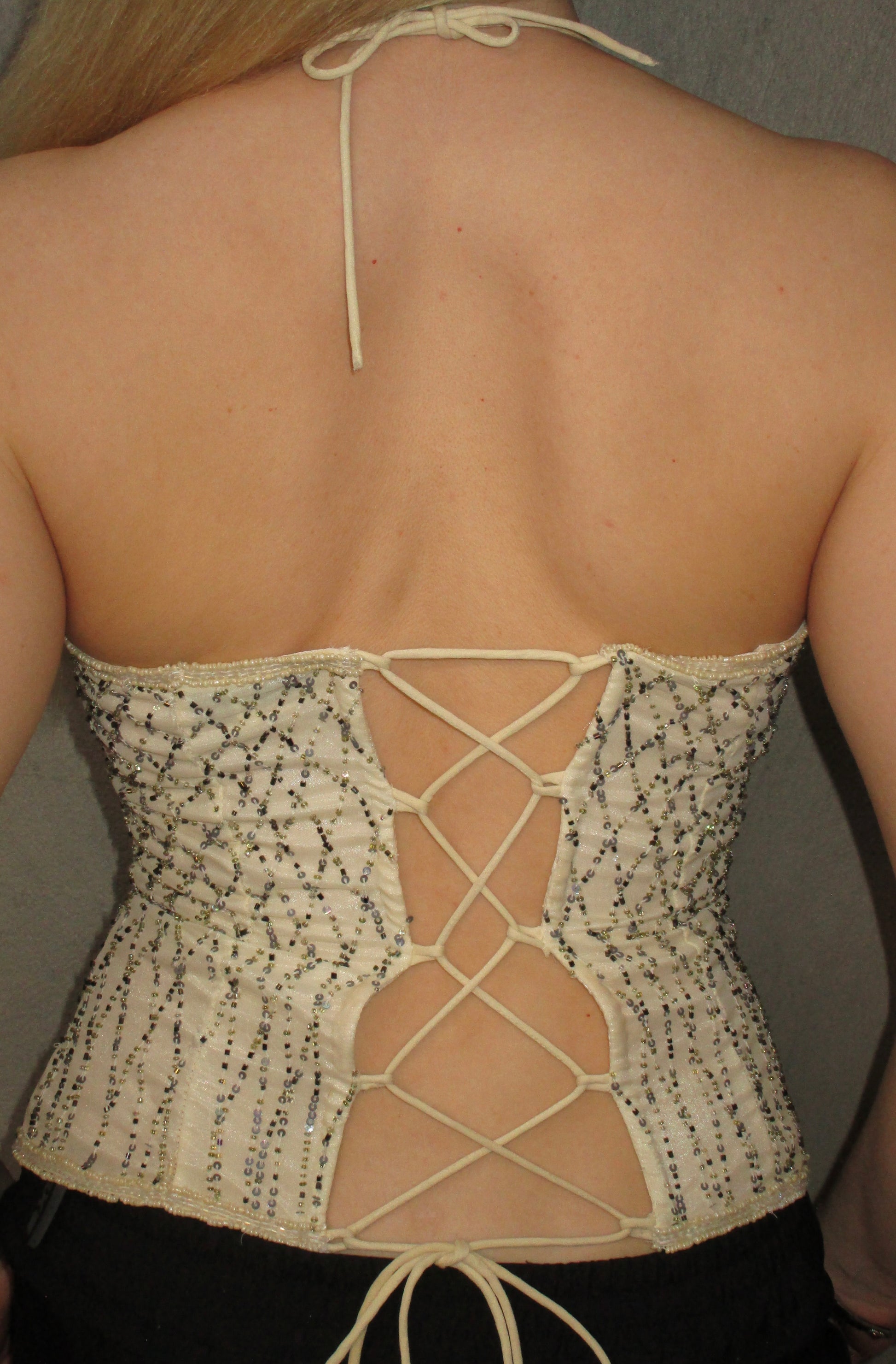 CREAM SEQUIN HALTER TOP