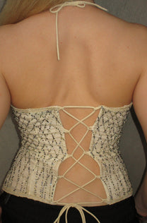 CREAM SEQUIN HALTER TOP