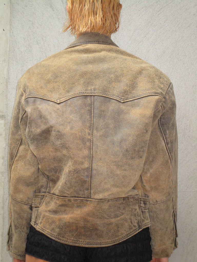 Brown washed leather jacket