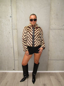 STRIPED RABBIT FUR JACKET
