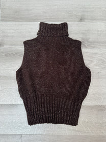 BROWN KNITTED TURTLENECK VEST