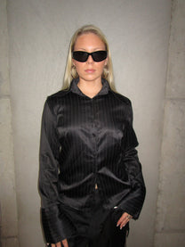 BLACK SATIN STRIPED SHIRT