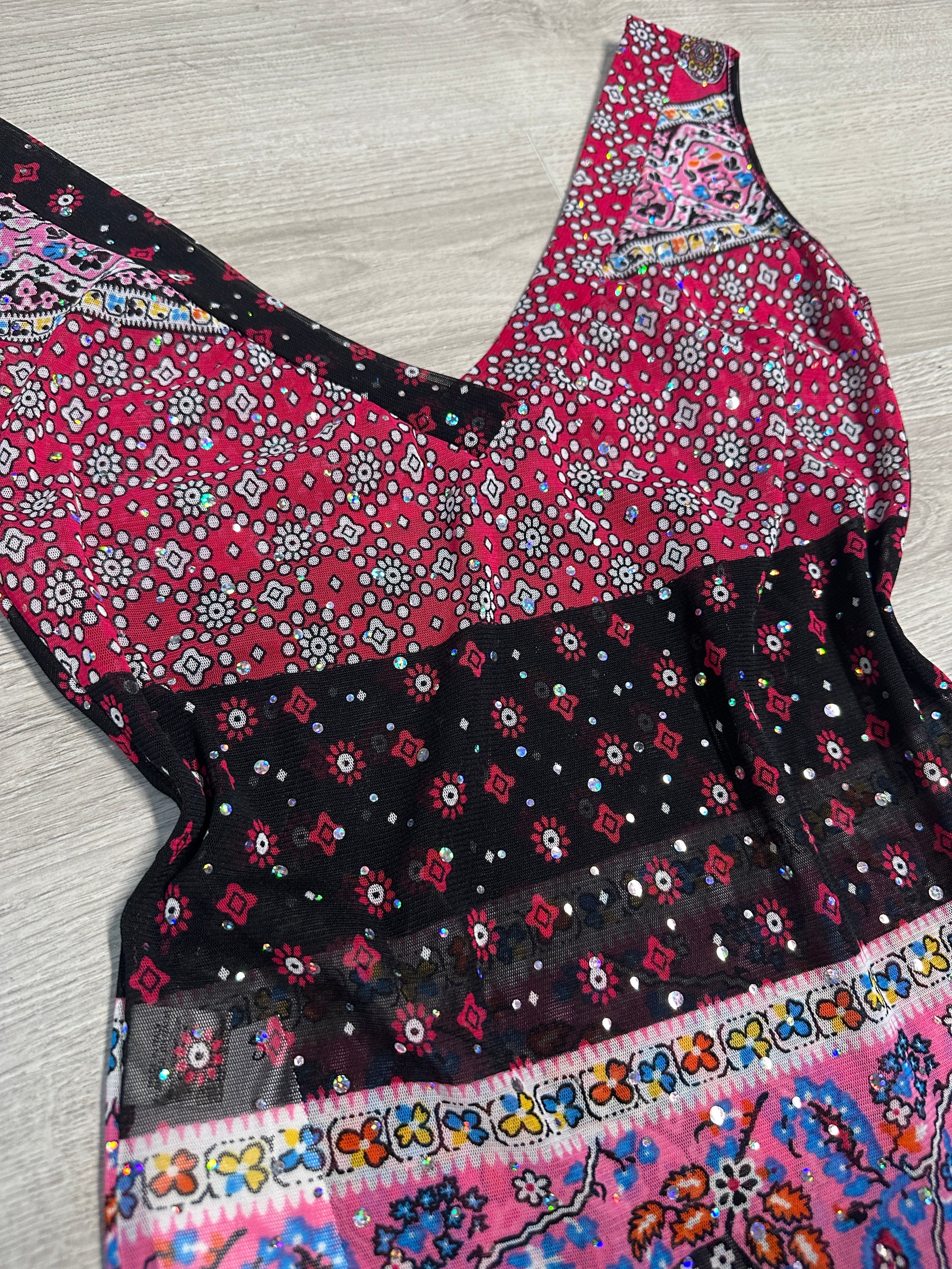 PINK FLOWER MESH TOP