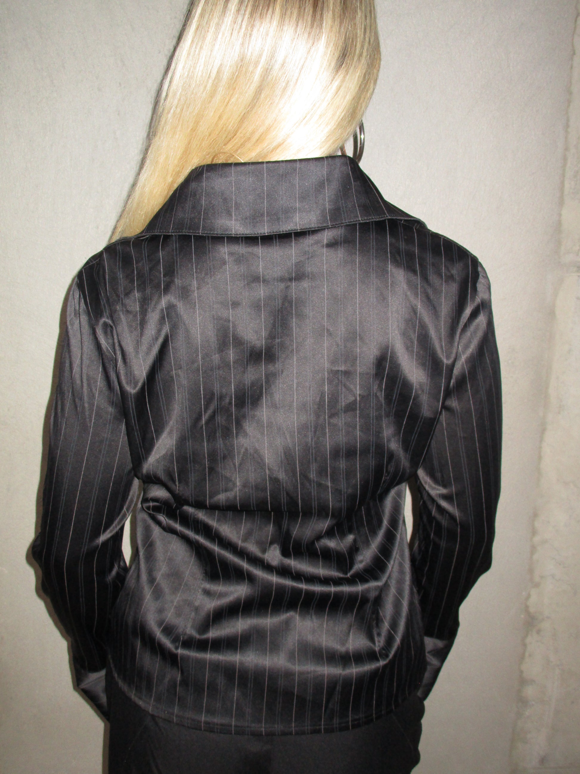 BLACK SATIN STRIPED SHIRT