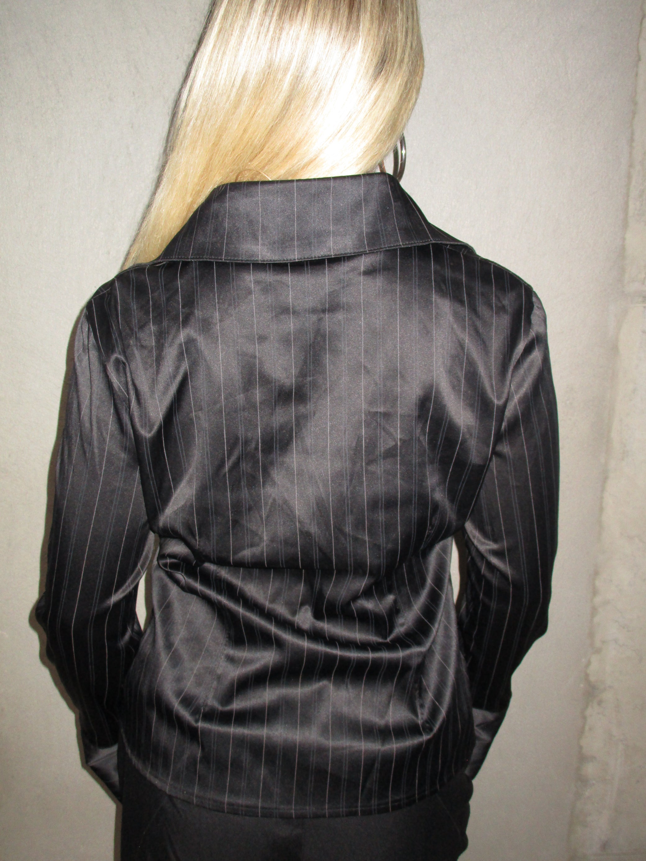 BLACK SATIN STRIPED SHIRT