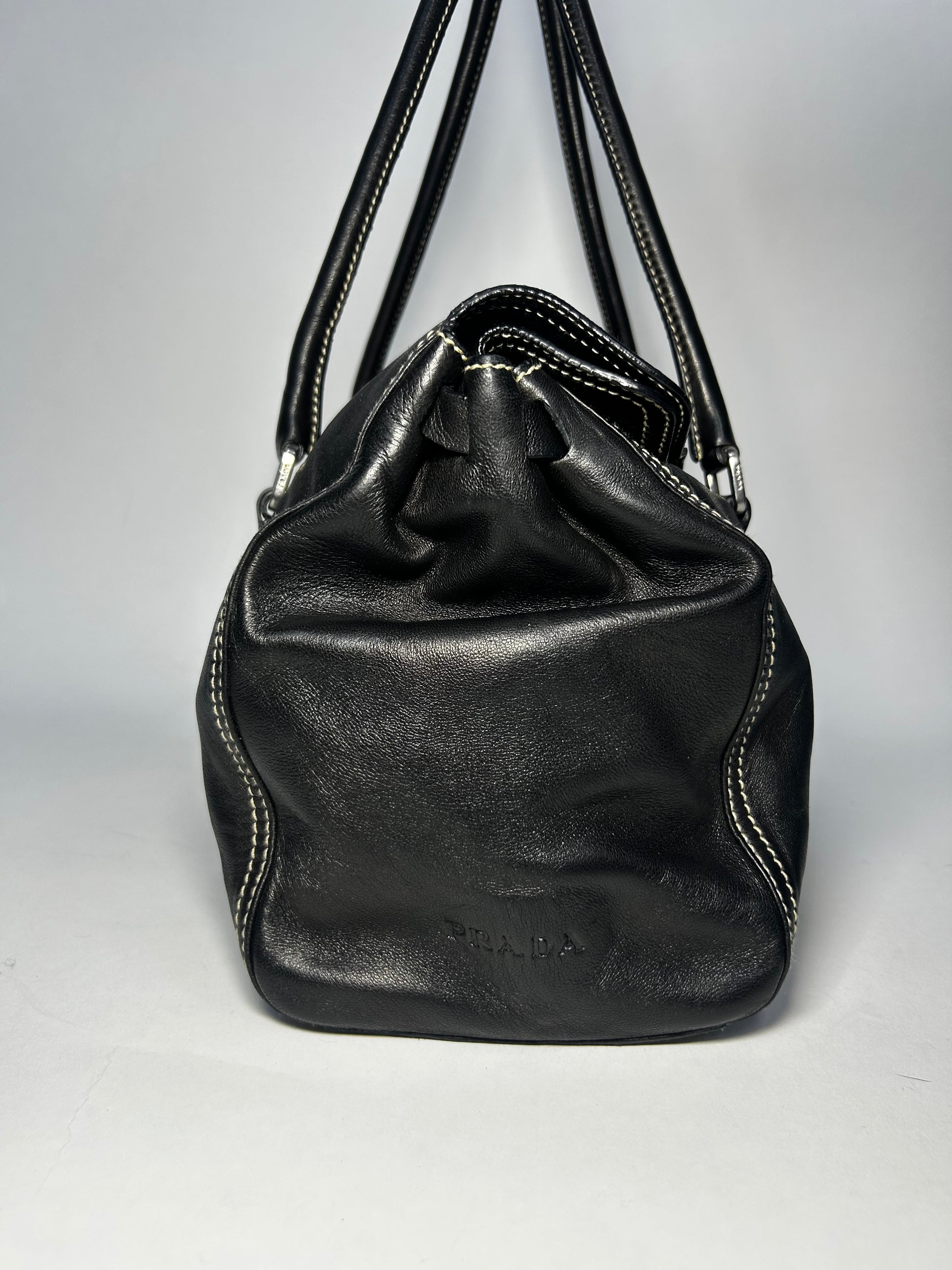 PRADA LEATHER FLAP SHOULDER BAG