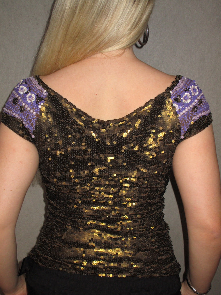 PURPLE &amp; BRONZE SEQUIN TOP