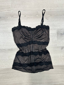 BLACK MESH TOP WITH LACE
