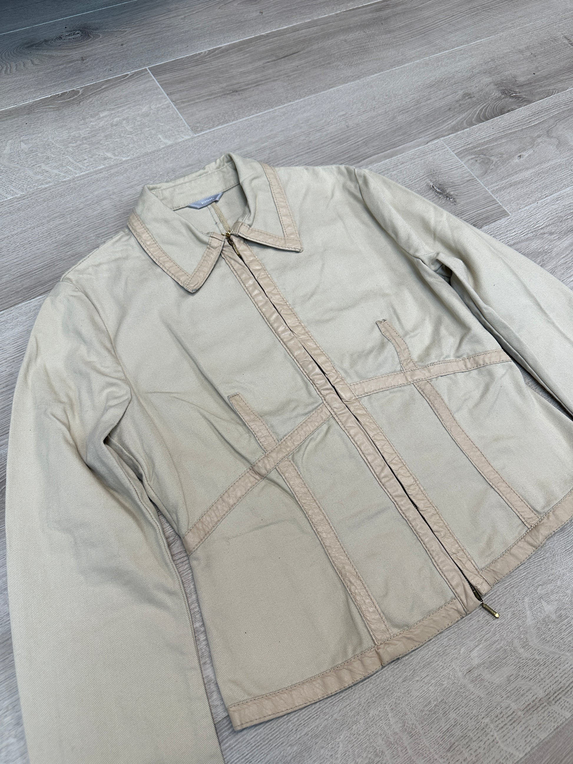 CREAM DENIM JACKET WITH LEATHER DETAIL