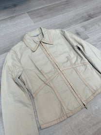CREAM DENIM JACKET WITH LEATHER DETAIL