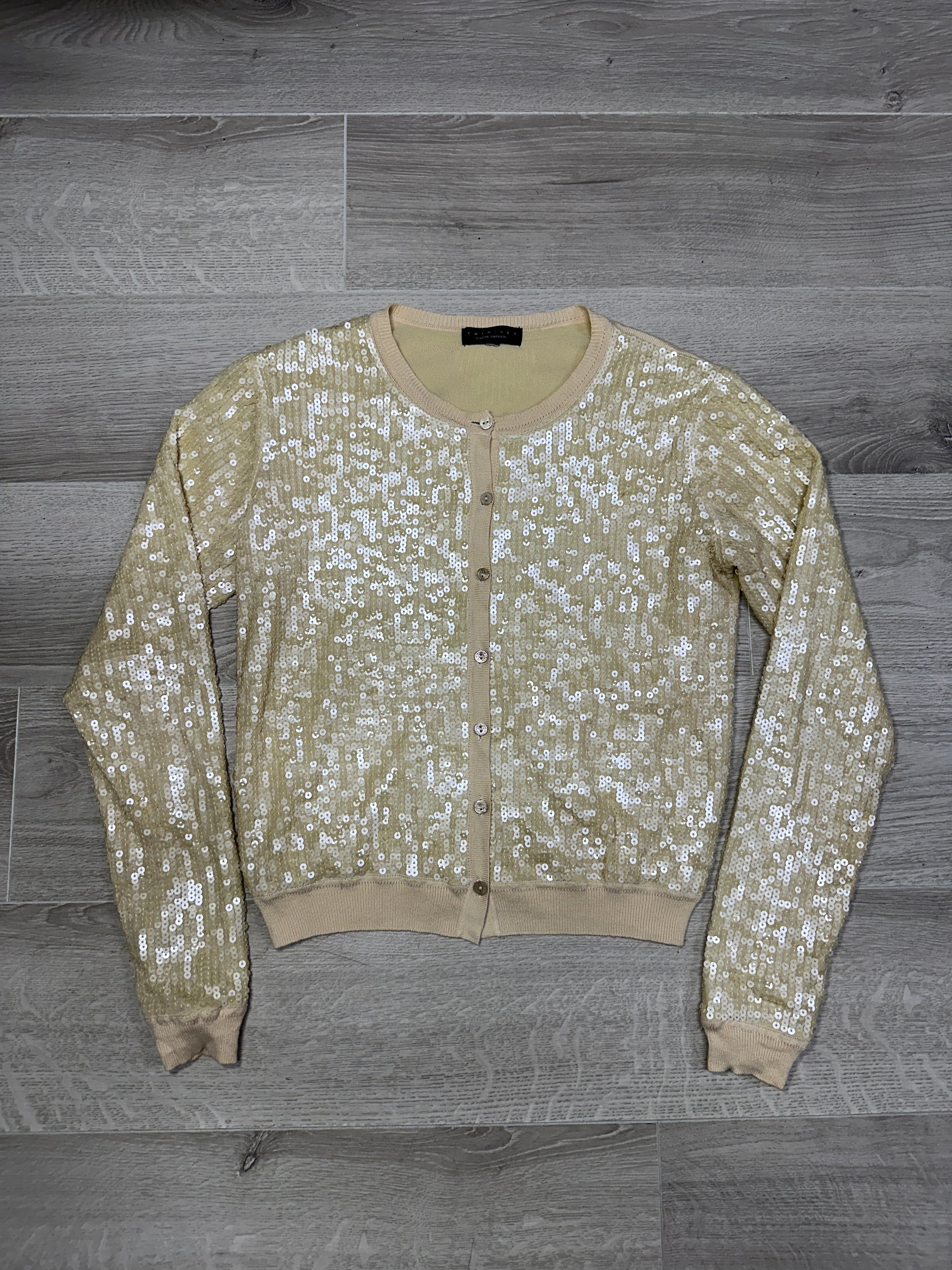 CREAM SEQUIN CARDIGAN