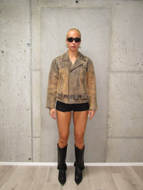 Brown washed leather jacket