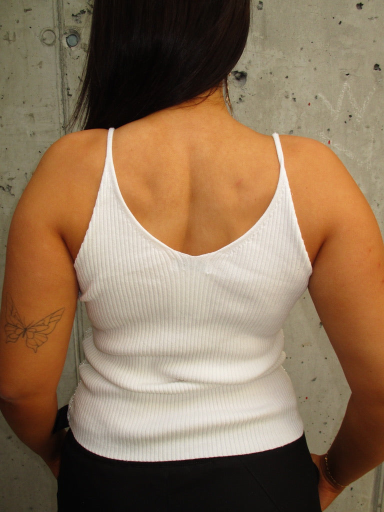 WHITE TOP WITH RHINESTONES