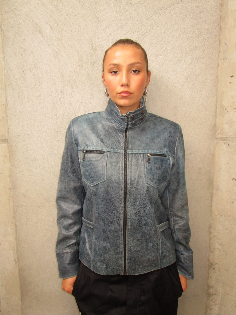 BLUE LEATHER JACKET