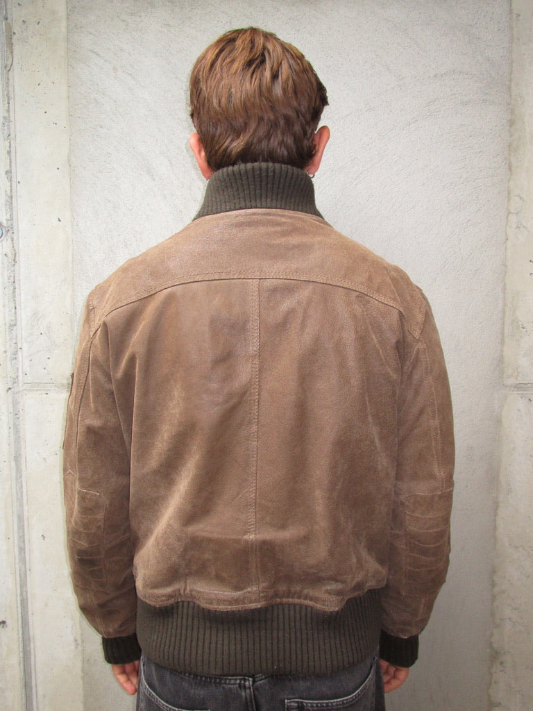 BROWN LEATHER BOMBER