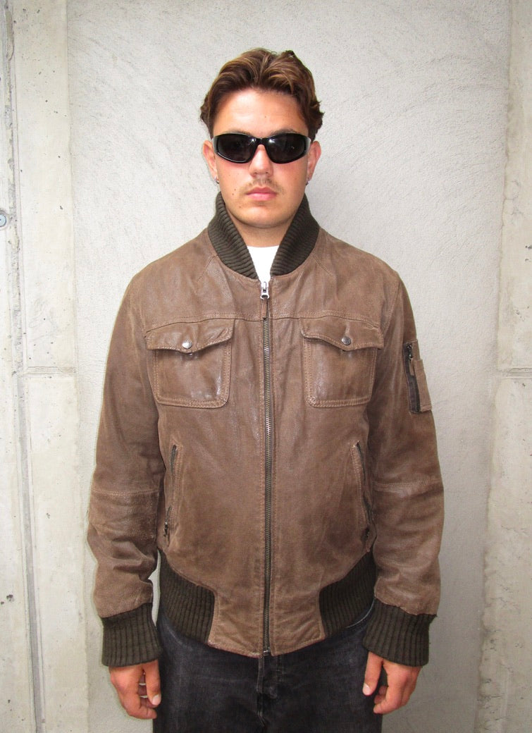 BROWN LEATHER BOMBER