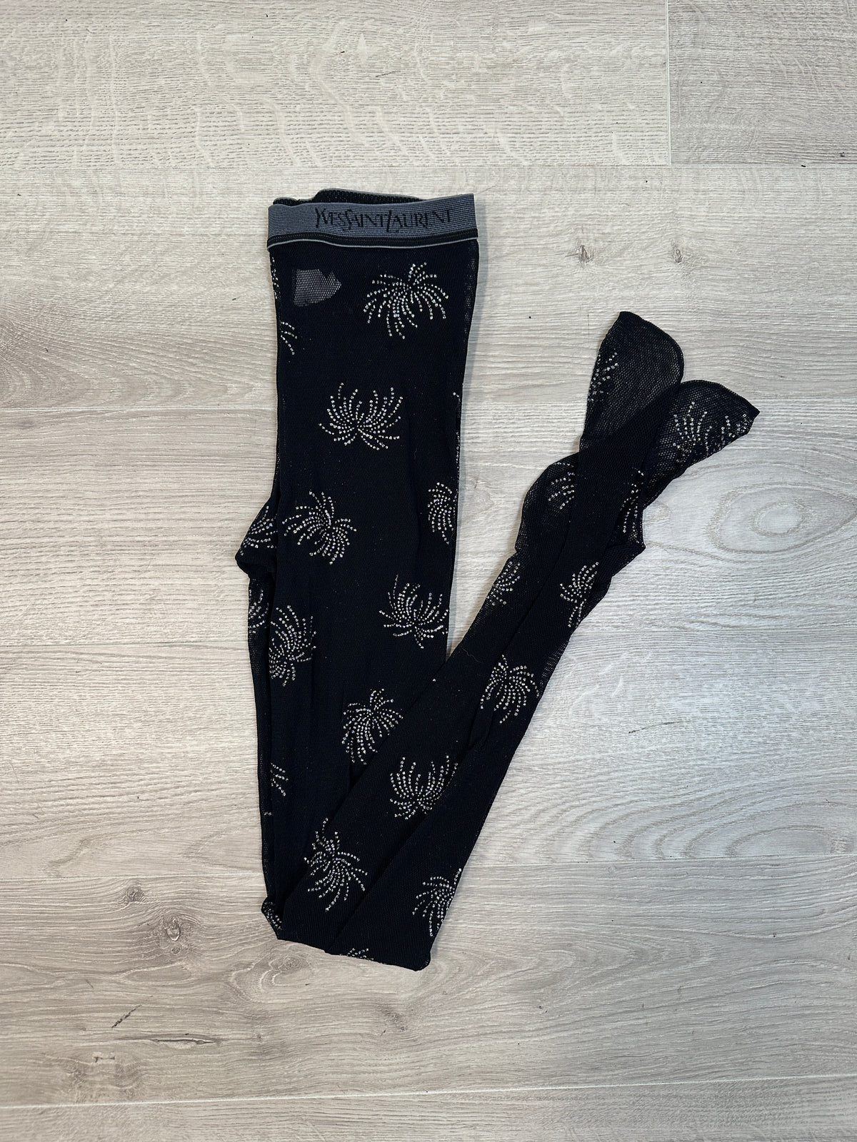 YVES SAINT LAURENT BLACK RHINESTONE FIREWORKS TIGHTS