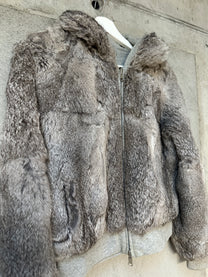 RABBIT FUR REVERSABLE HOODED JACKET