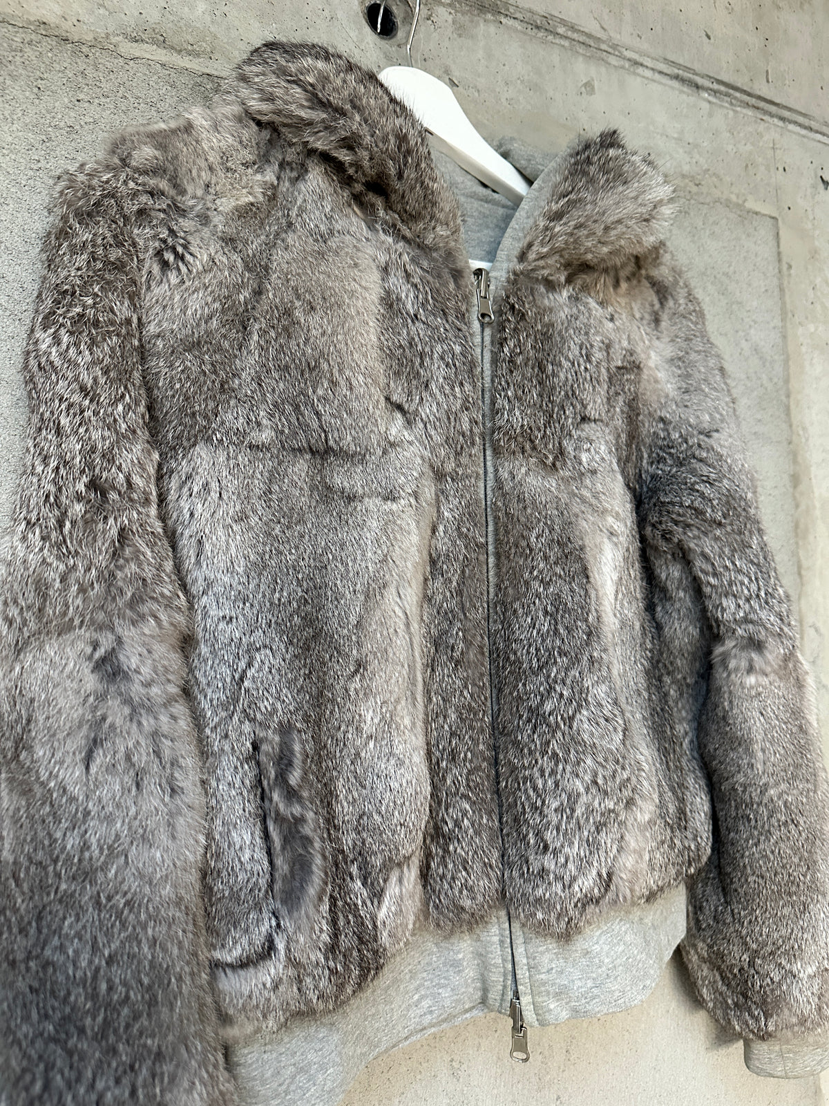 RABBIT FUR REVERSABLE HOODED JACKET