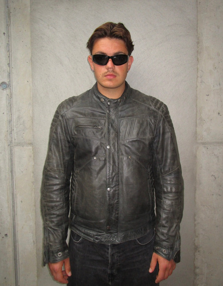 GREY RACER LEATHER JACKET