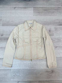 CREAM DENIM JACKET WITH LEATHER DETAIL