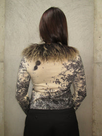 ROBERTO CAVALLI HORSE PRINT &amp; FUR CARDIGAN