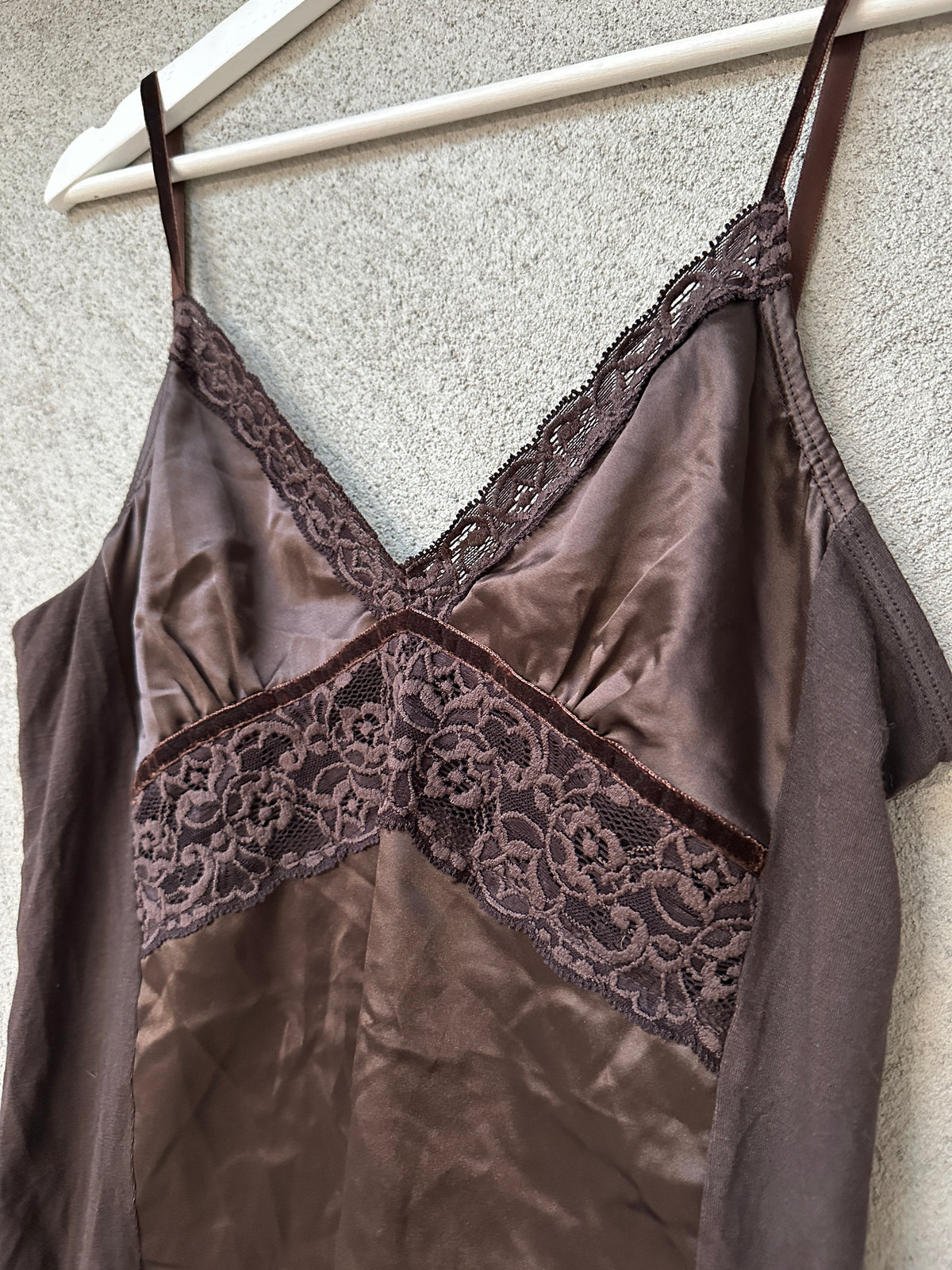 BROWN SATIN&amp;LACE TOP