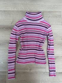 PURPLE STRIPED TURTLENECK SWEATER
