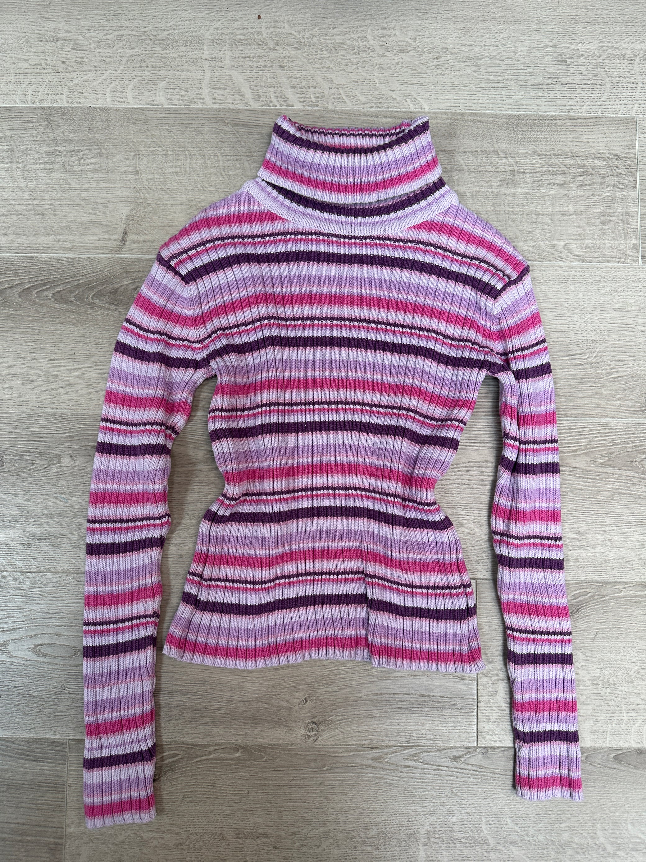PURPLE STRIPED TURTLENECK SWEATER