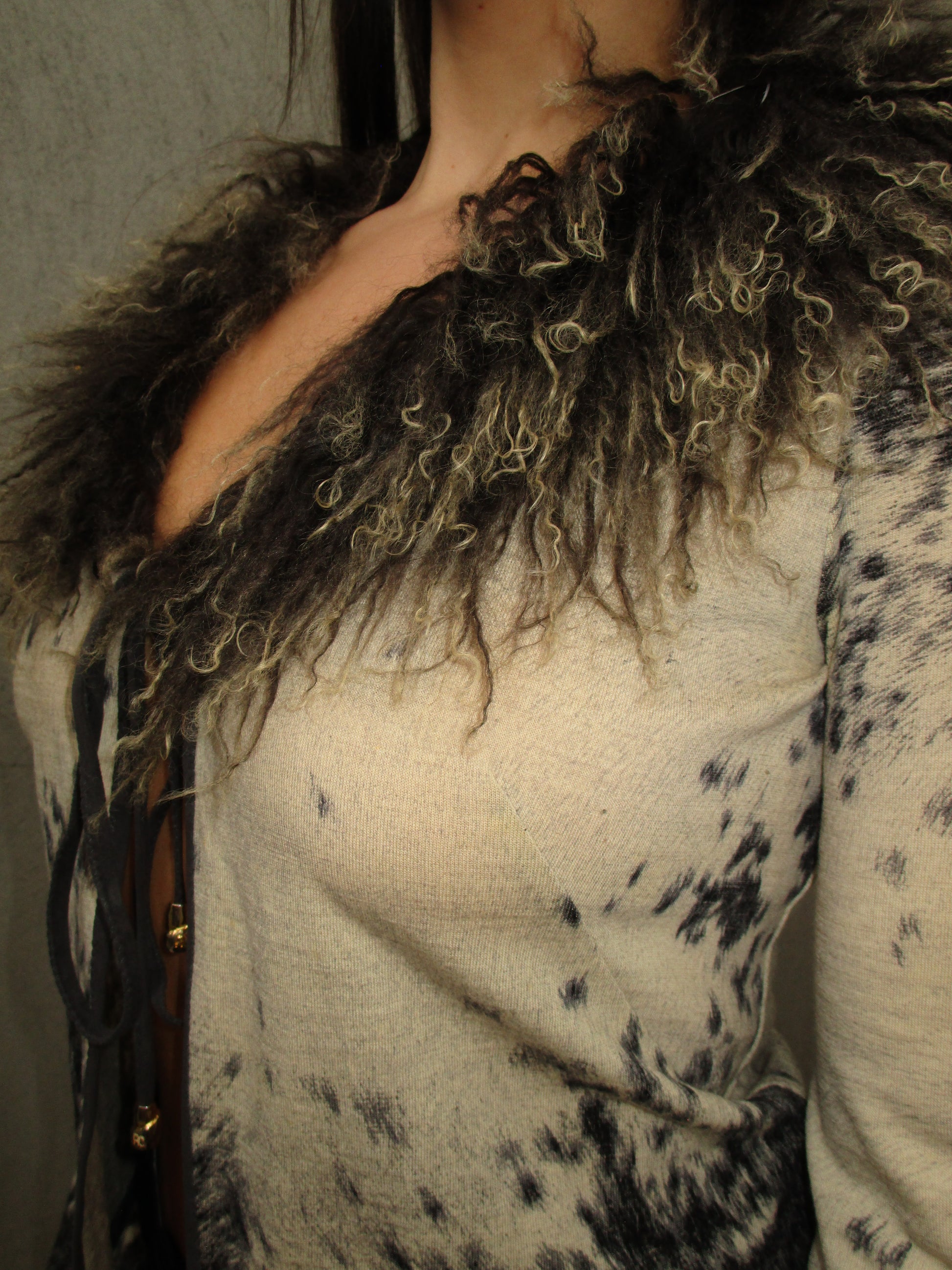 ROBERTO CAVALLI HORSE PRINT &amp; FUR CARDIGAN