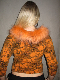 ORANGE QUARTER SLEEVE WITH FOX FUR COLLAR
