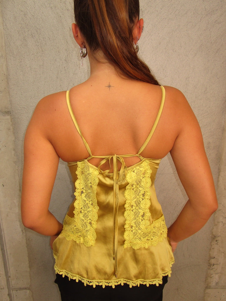 GOLDEN SATIN TOP WITH LACE
