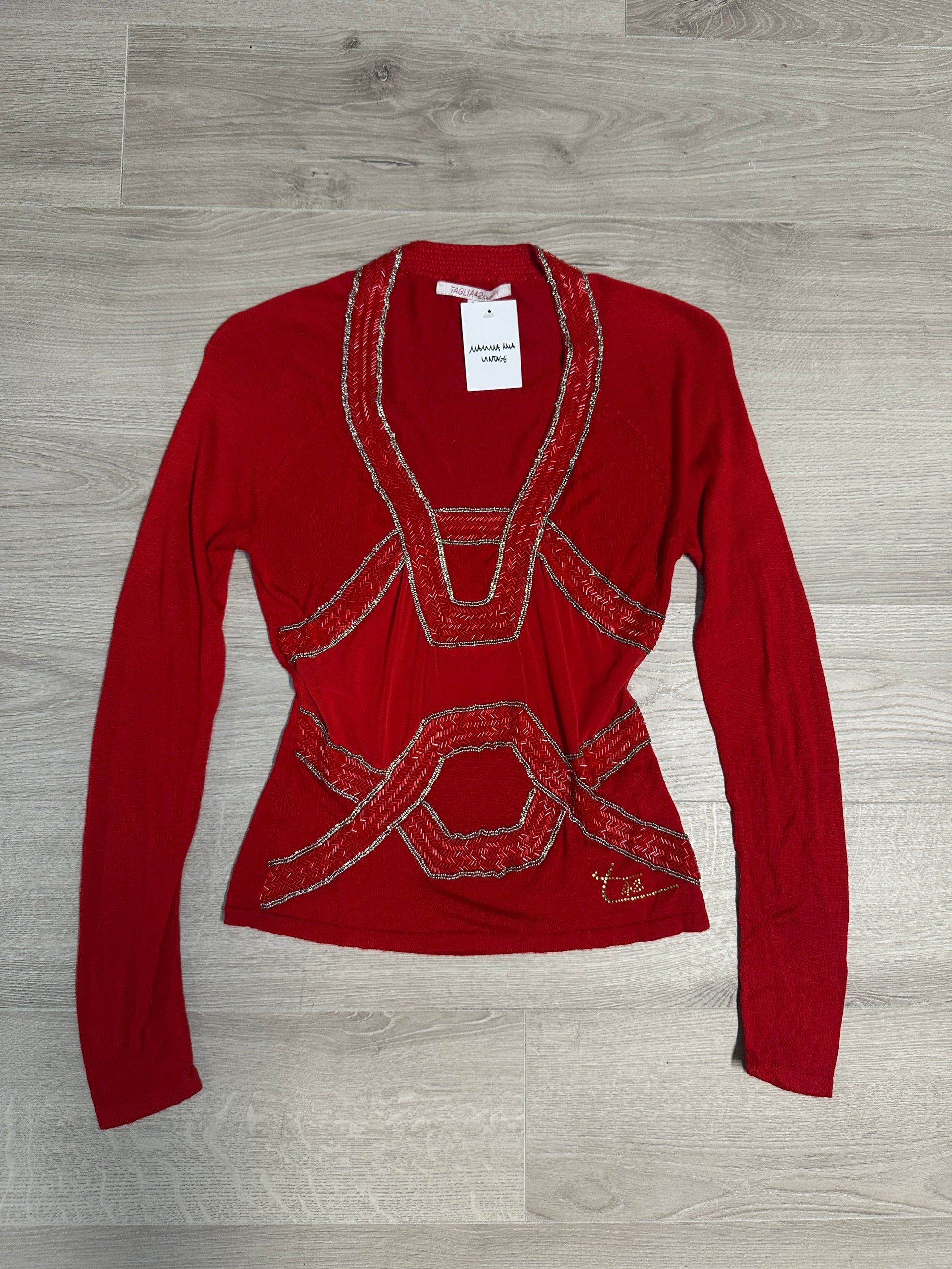 RED LONG SLEEVE WITH BEADS
