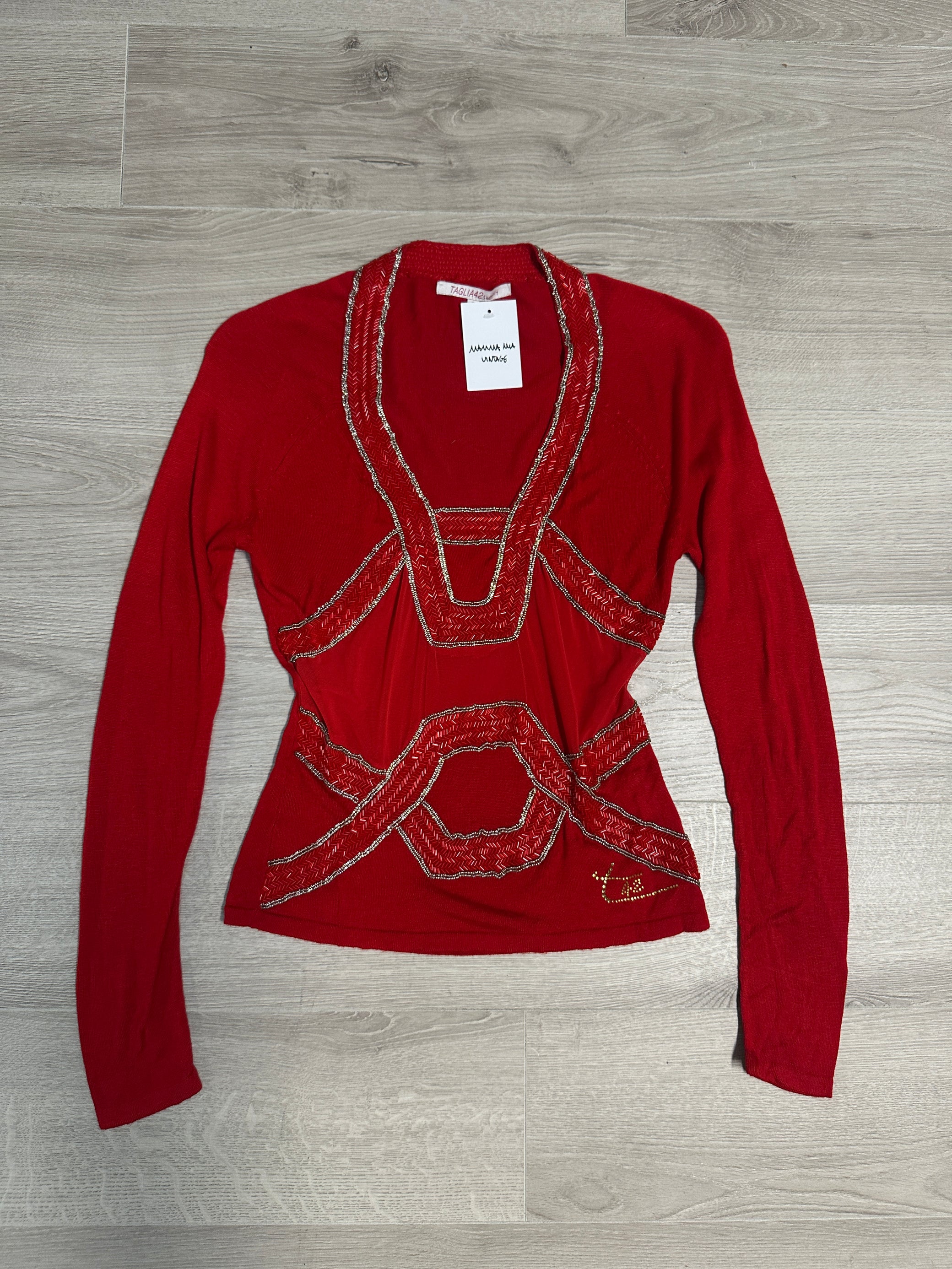 RED LONG SLEEVE WITH BEADS