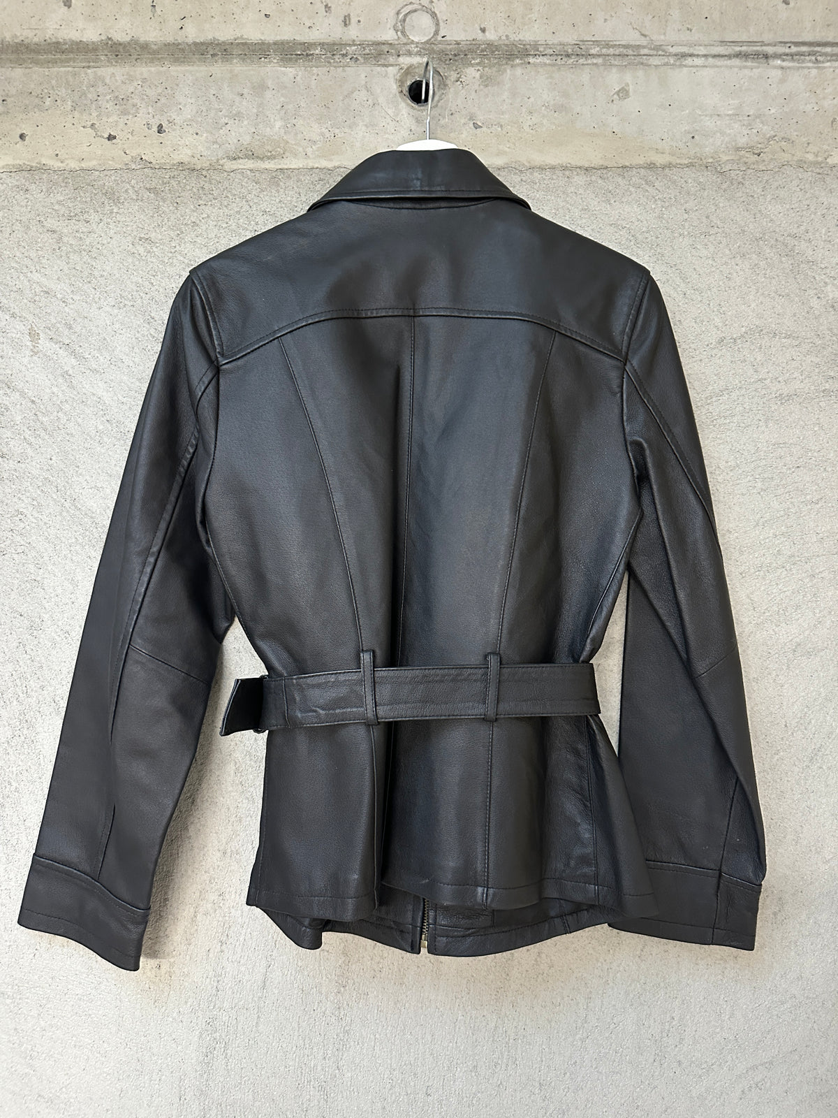 BLACK LEATHER JACKET WITH BELT
