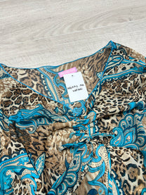 BLUE AND LEOPARD PRINTED MESH TOP