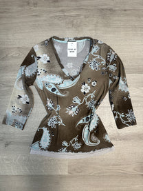 BROWN &amp; BLUE MESH TOP
