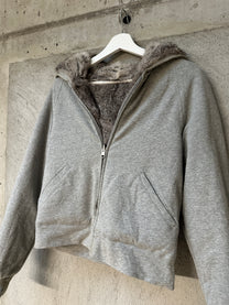 RABBIT FUR REVERSABLE HOODED JACKET