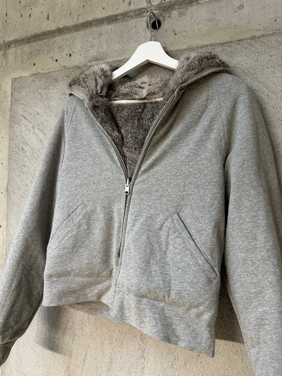 RABBIT FUR REVERSABLE HOODED JACKET