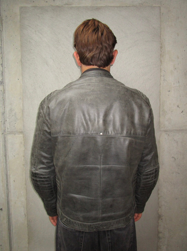 GREY RACER LEATHER JACKET