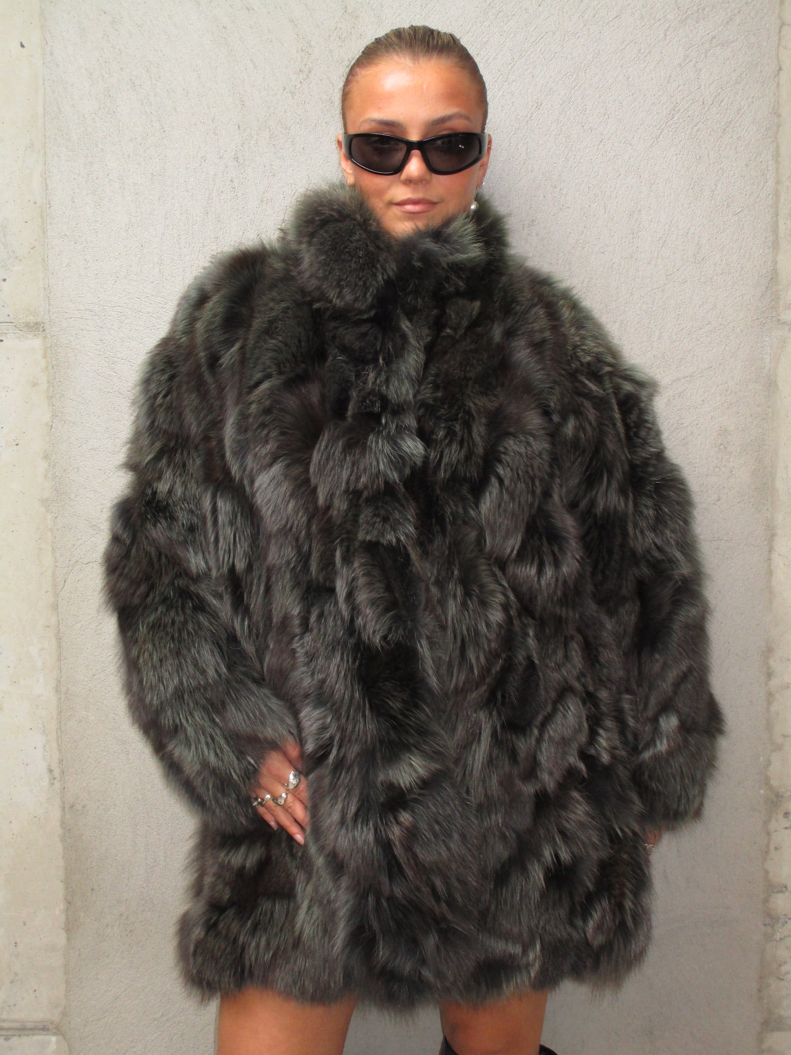 DARK GREEN FOX FUR COAT