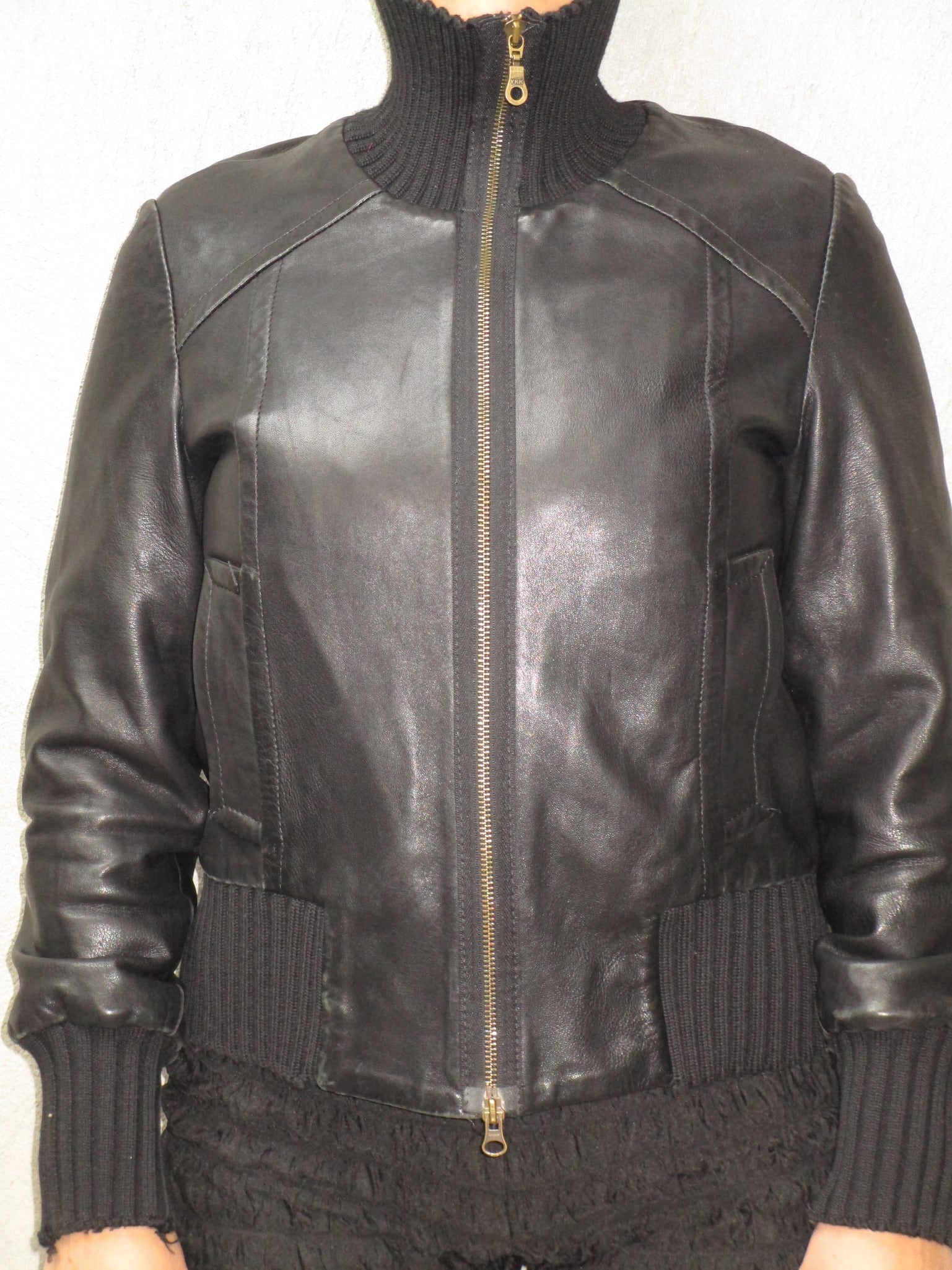 BLACK HIGH NECK LEATHER JACKET