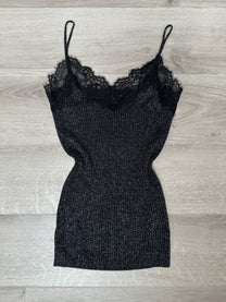 SILVER TOP WITH BLACK LACE