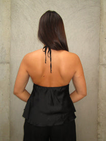 BLACK SATIN TOP WITH LACE