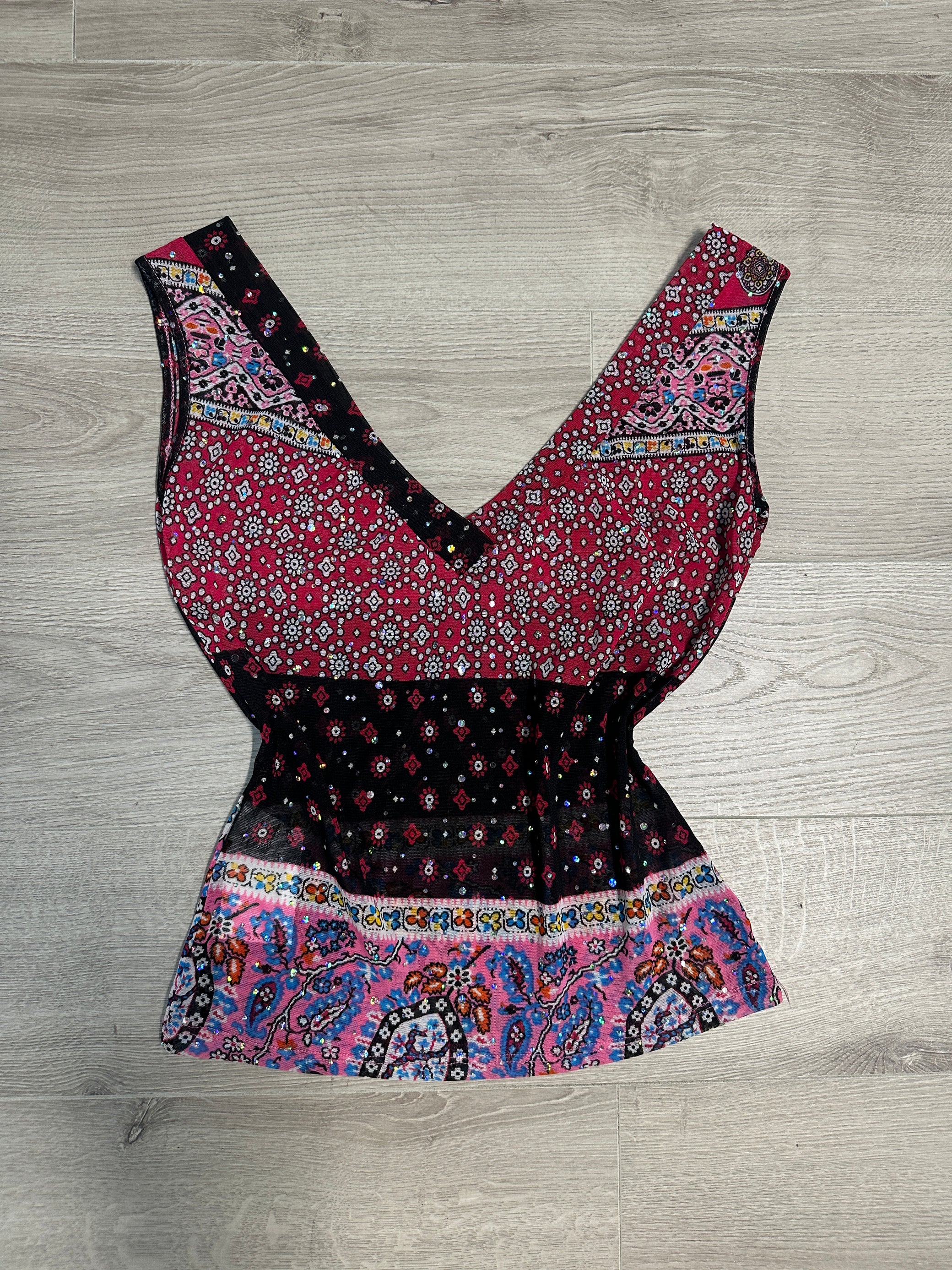 PINK FLOWER MESH TOP
