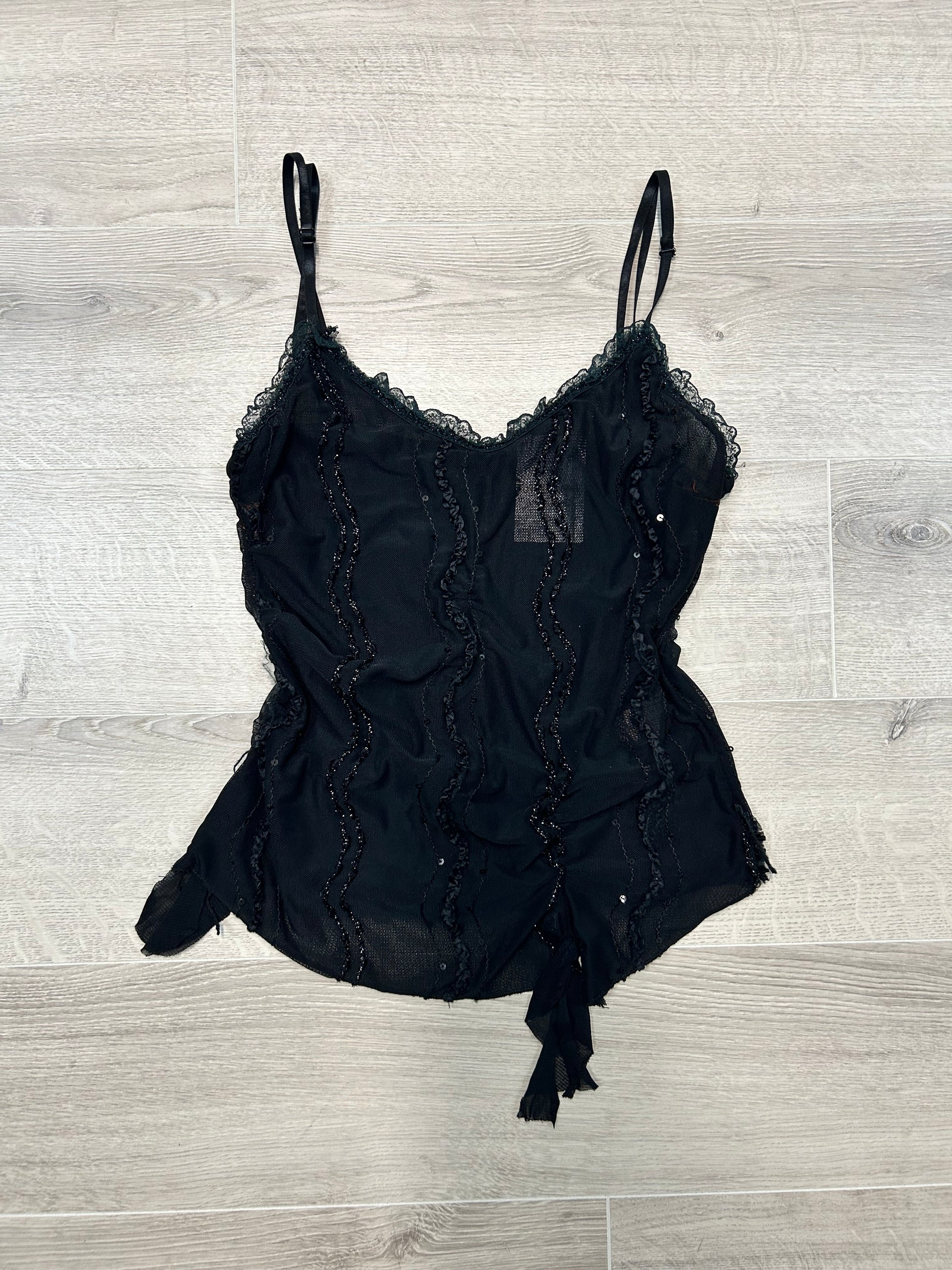 BLACK MESH TOP WITH SEQUINS